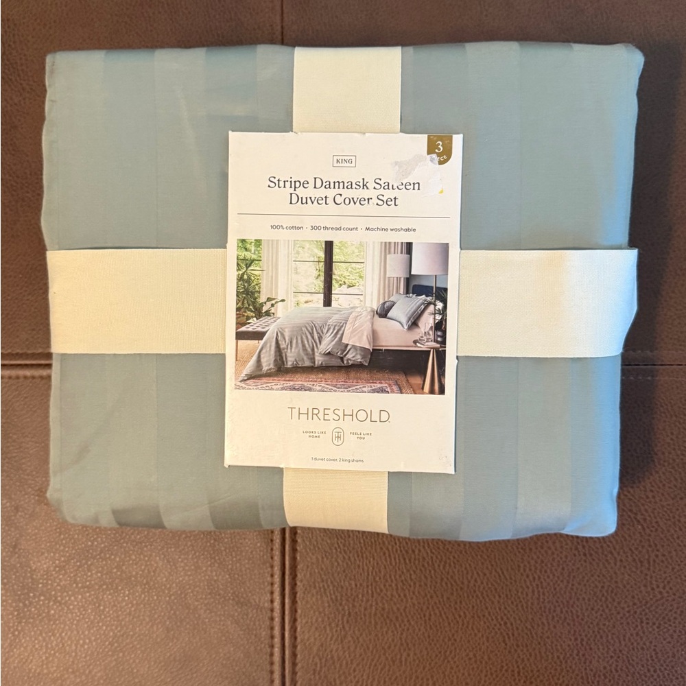 Threshold Stripe Damask Sateen Duvet Cover Set -